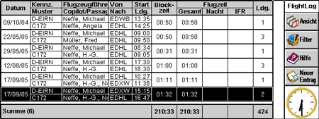Flugbuch für Psion